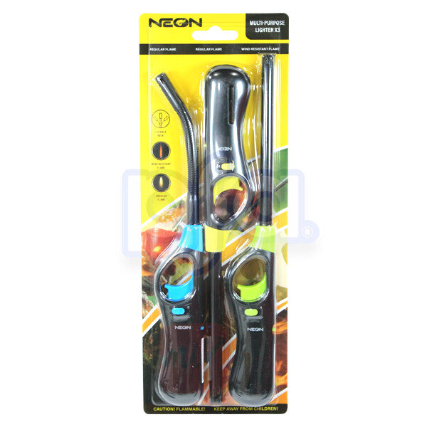 NEON Combo Utility Long Lighter 3Pack (1Reg, 1Reg WP &1 FlexNeck WP)