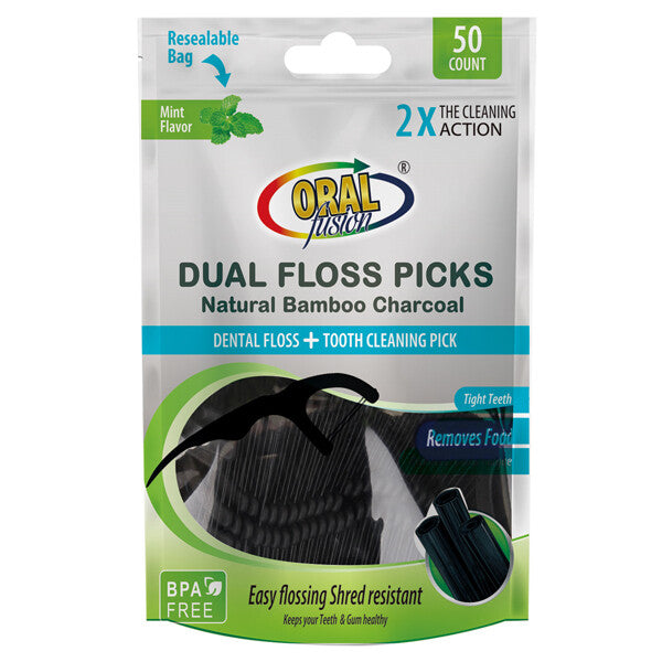 Oral Fusion Floss Picks 50CT Charcoal