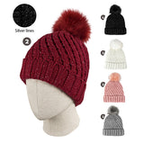 Cindy Claire Ladies Pom Pom Hat w/ Fur lining Twist Knit