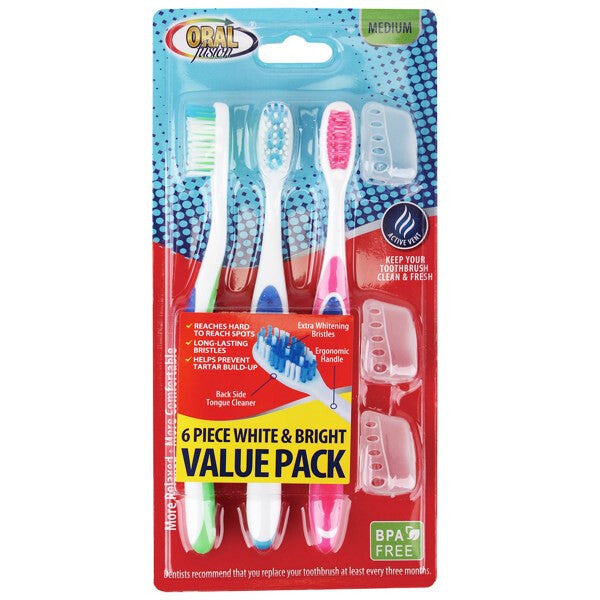 Oral Fusion Toothbrush 6PK White & Bright Med