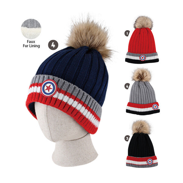 MORGAN & MONROE Kids Pom Hat w/ Fur lining Chenille Star