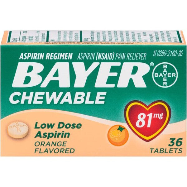 Bayer Aspirin Chewable Tablets Orange Flavored 36ct