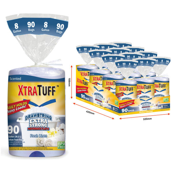 Xtratuff Trash Bag Drawstring 8G 90CT Linen Fresh