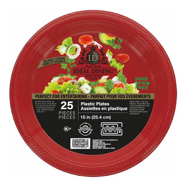 Ideal Dining Plastic Plate 10in Red 25CT