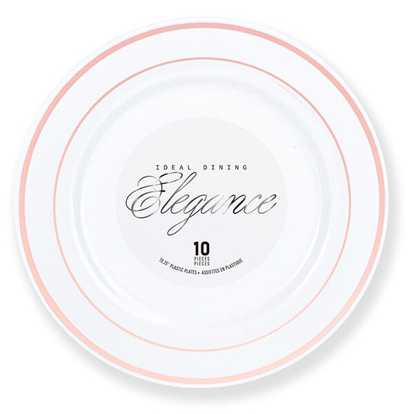 Elegance Plate 10.25" White + 2 Line Stamp Rose Gold