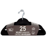 Ideal Home Velvet Hanger 25PK Black Silver Hook