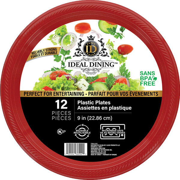 Ideal Dining Plastic Plate 9in Red 12CT