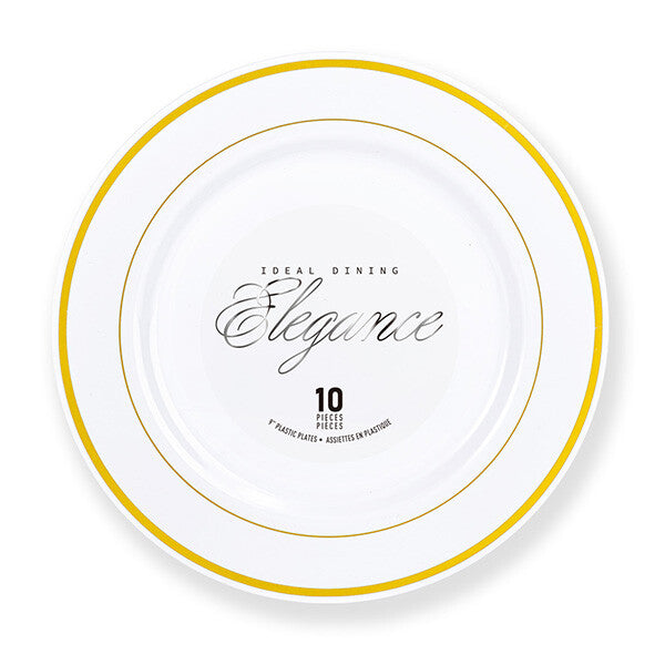 Elegance Plate 9" White + 2 Line Stamp Gold