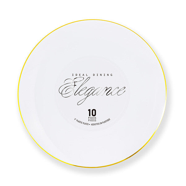 Elegance Plate 9" White + Rim Stamp Gold
