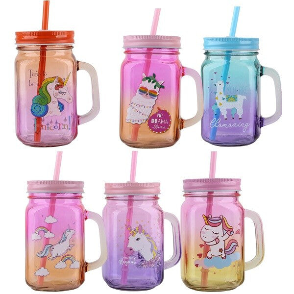 Mason Jar w/ Straw 15.2oz Unicorn 1pk
