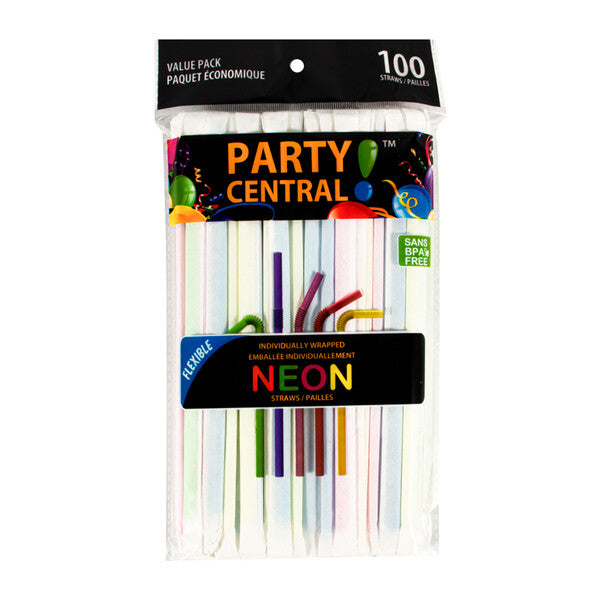 Party Central Drinking Straw 100PK Individual Wrap