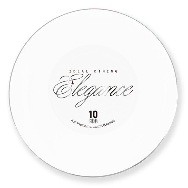 Elegance Plate 10.25" White + Rim Stamp Silver
