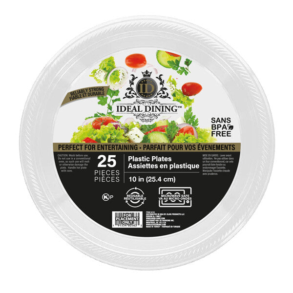 Ideal Dining Plastic Plate 10in White 25CT