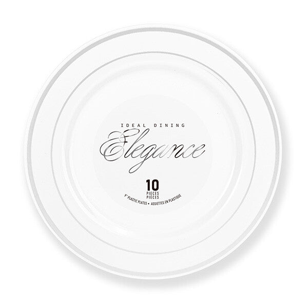 Elegance Plate 9" White + 2 Lines Stamp Silver