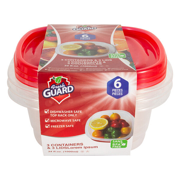 Fresh Guard Storage Container Red Square 33.81oz 6PK DISC