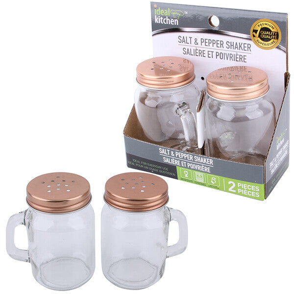 Ideal Kitchen Glass Handle Salt & Pepper Shaker 4oz Rose Gold 2PK