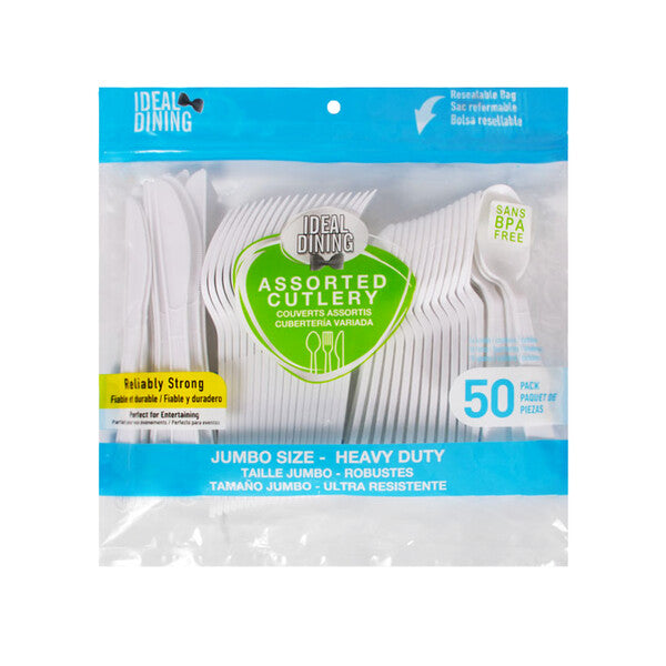 Ideal Dining 50CT Plastic Cutlery Assorted Jumbo