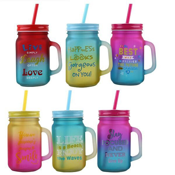 Mason Jar w/ Straw 15.2oz Inspirational 1pk