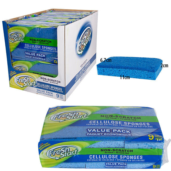Fresh Start Sponge 9PK Cellulose Non-Scratch