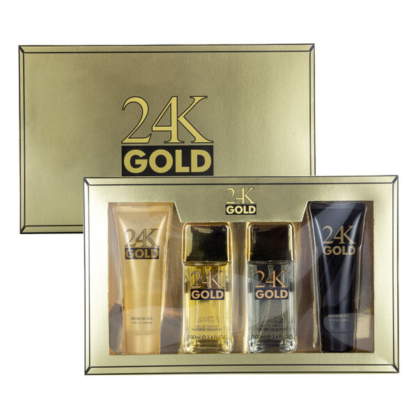 Men's 4pcs XL Set 24K GOLD 4.1fl.oz/120ml×2 Shower Gel 3.4fl.oz/100ml×2 EDP
