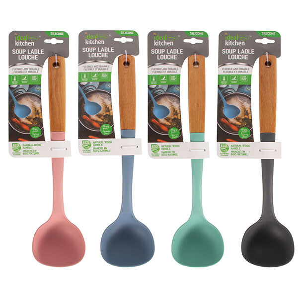 Ideal Kitchen Silicone w/ Wood Handle Soup Ladle