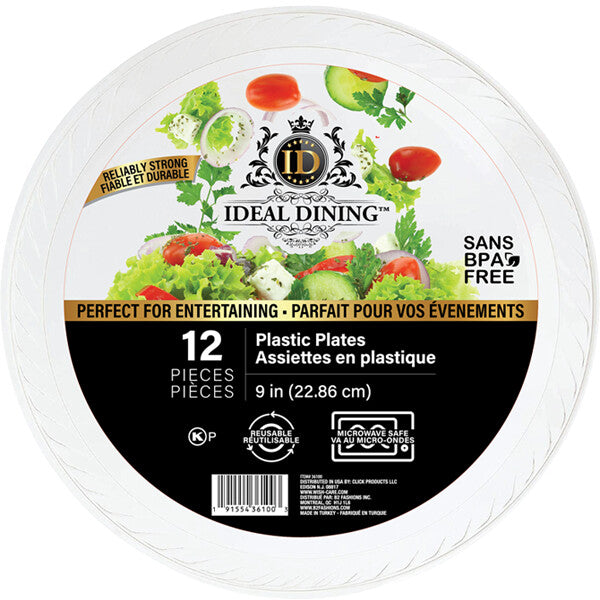 Ideal Dining Plastic Plate 9in White 12CT