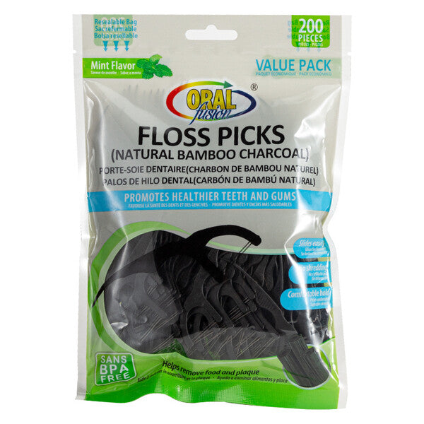 Oral Fusion Floss Picks 200CT Charcoal