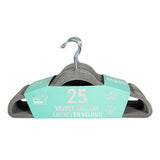 Ideal Home Velvet Hanger 25PK Grey Silver Hook