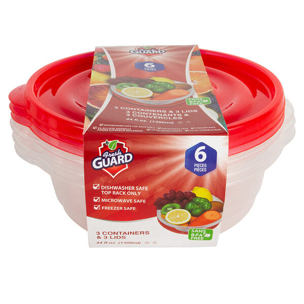 Fresh Guard Storage Container Red Round 43.96oz 6PK