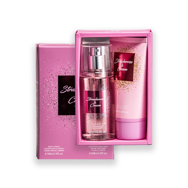 Women's 2pcs Set STRAWBERRIES & CREAM 3fl.oz/88ml Body Lotion 3fl.oz/88ml Body Mist