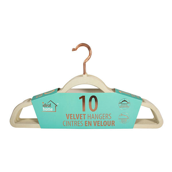 Ideal Home Velvet Hanger 10PK Beige Rose Gold
