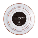 Elegance Plastic Plate 7.5" and 10.25" White +2 lines Rose Gold 20Pcs