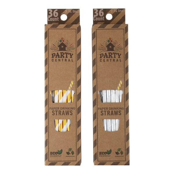 Party Central Paper Straws Gold 36CT