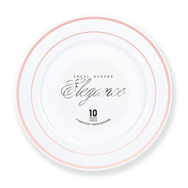 Elegance Plate 9" White + 2 Line Stamp Rose Gold