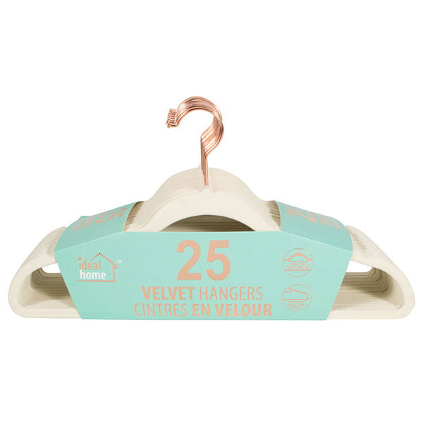 Ideal Home Velvet Hanger 25PK White Rose Gold Hook