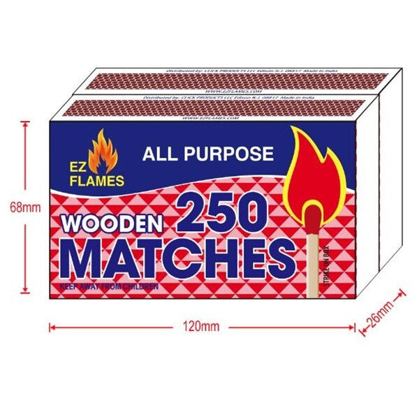 EZ Flames Wooden Matches 250CT 2PK