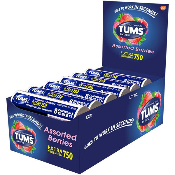 Tums Antacid 8CT Extra Assorted Berries Ex 750 12pk