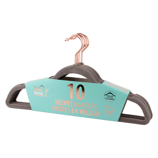 Ideal Home Velvet Hanger 10PK Grey Rose Gold
