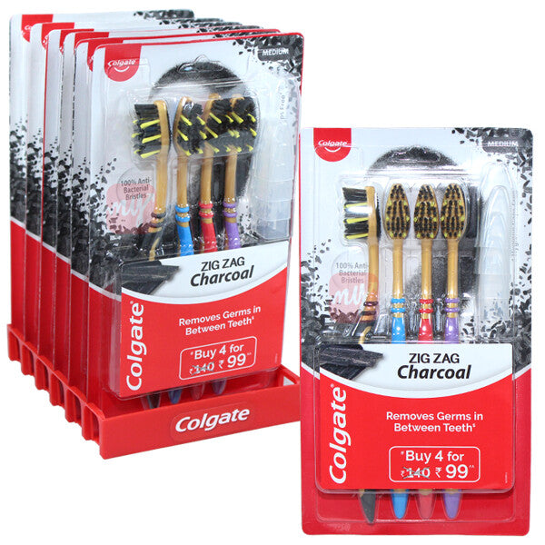 Colgate Toothbrush Zig Zag 4PK w/ Cover Charcoal