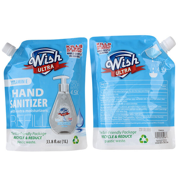 Wish Ultra Hand Sanitizer Refill 33.8oz Vitamin E Orig