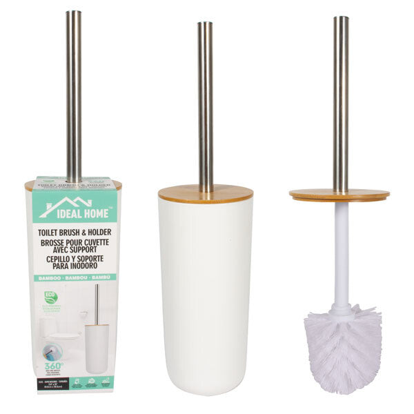 Ideal Home Stainless Steel Toilet Brush w/ Bamboo Lid
