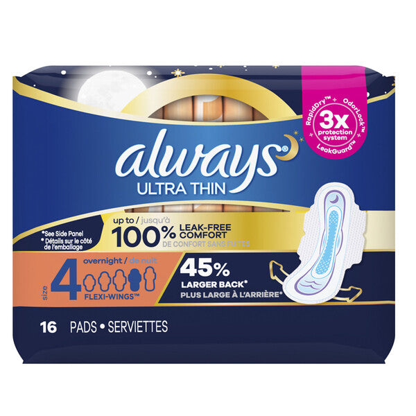 Always Ultra Thin Pads 16CT Size 4 Overnight w/Wings