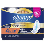 Always Ultra Thin Pads 16CT Size 4 Overnight w/Wings