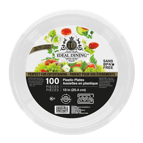 Ideal Dining Plastic Plate 10in White 100CT