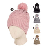 Cindy Claire Ladies Pom Hat w/Fur Lining Knit Pearls
