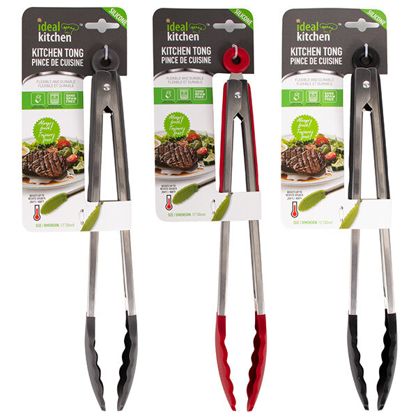 Ideal Kitchen Stainless Steel Silicone Tong 12in
