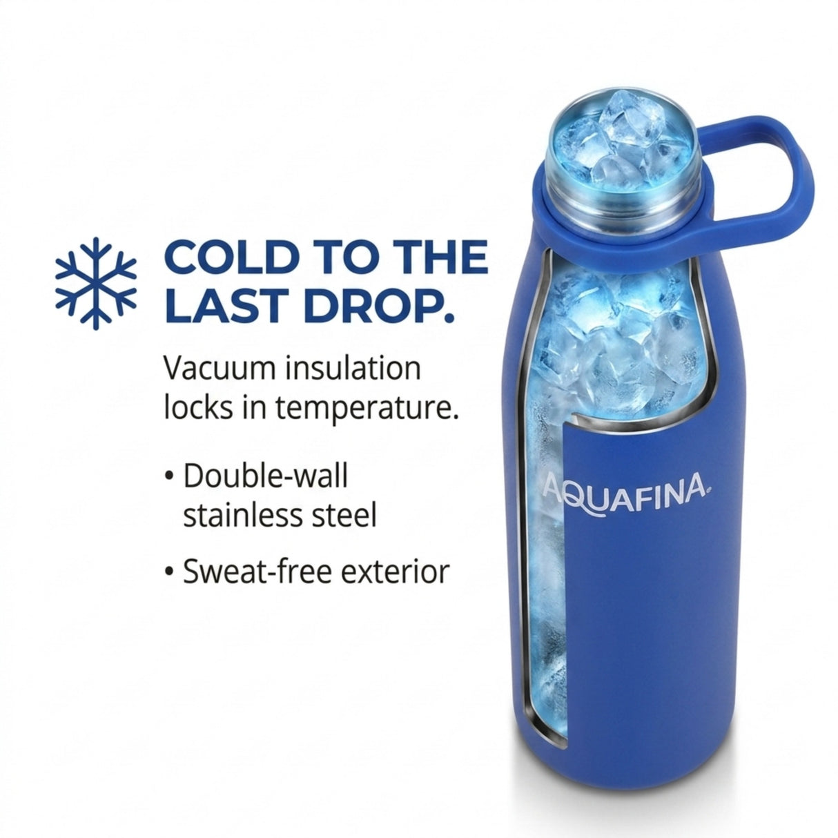 Aquafina Stainless Steel Vacuum Insulated Water Bottle with Carry Loop, 23.7 oz – Deep Blue